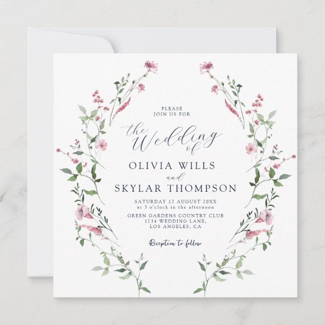 Invitation Blush Dusty Rose Fleurs sauvages Jardin Boho Maria (Devant)