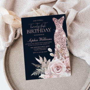 Invitation Blush Dusty Rose Gold Gown 21e fête d'anniversaire