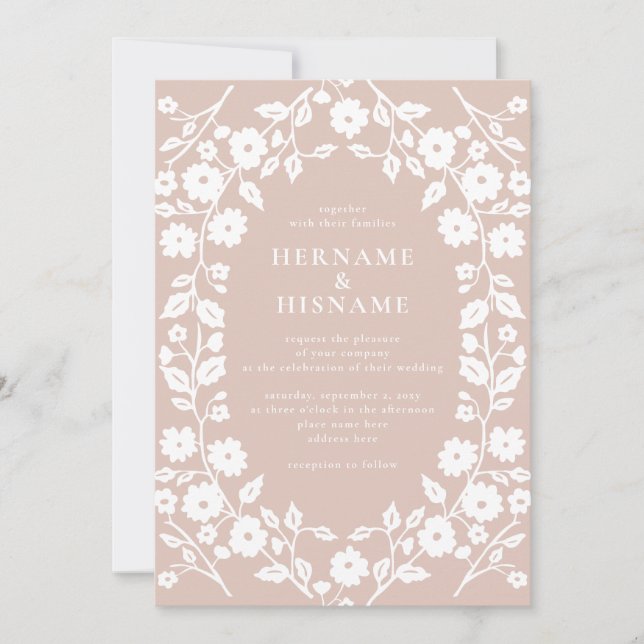 Invitation Blush Dusty Rose Simple Blanc Folal Floral Mariage (Devant)