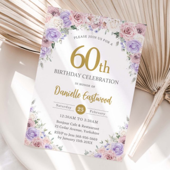 Invitation Blush Dusty rose violet Floral 50e 60e anniversair (Créateur téléchargé)