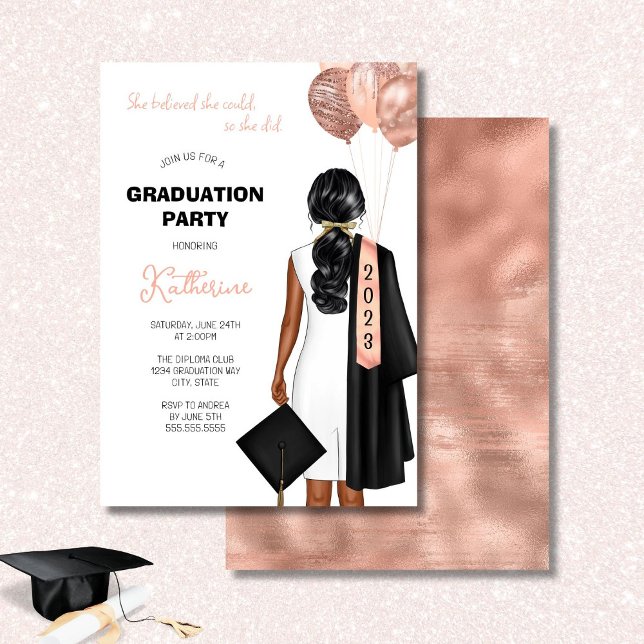 Invitation Blush Elle Croyait Fête de Graduation Fille (Créateur téléchargé)