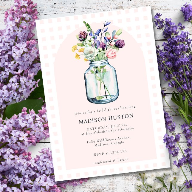 Invitation Blush En vichy & Fleur sauvage Mason Jar Fête des  (Créateur téléchargé)