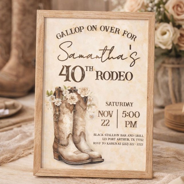 Invitation Blush et Bottes 40e Anniversaire de Rodéo Western (Créateur téléchargé)