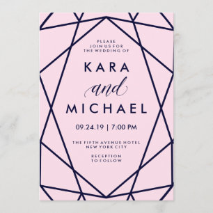 Invitation Blush et Navy  Mariage géométrique moderne