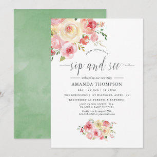 Invitation Blush et Sage Green Floral Sip et voir