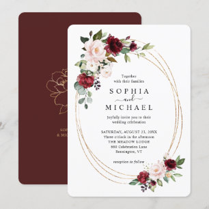Invitation Blush et vin Floral Or Forme ovale Mariage Invi