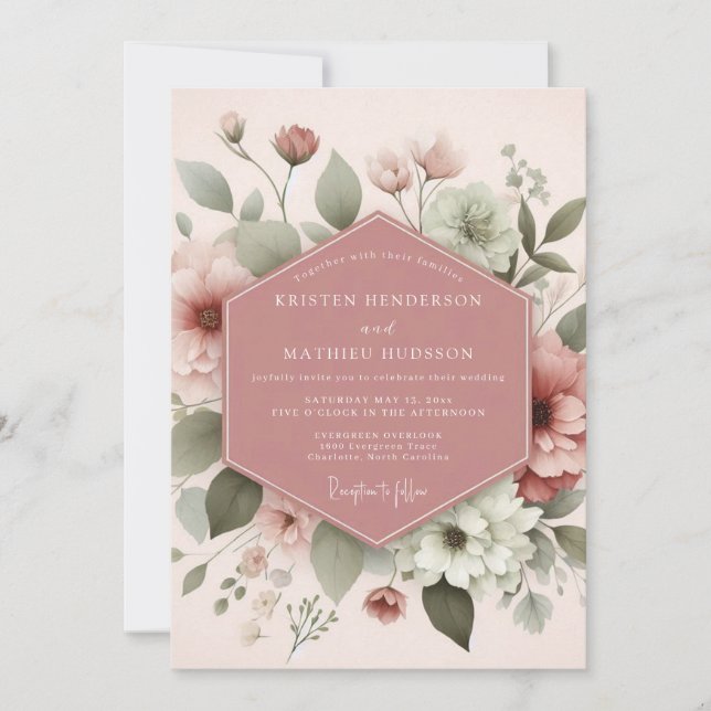 Invitation Blush Ethereal Bloom Wedding (Devant)