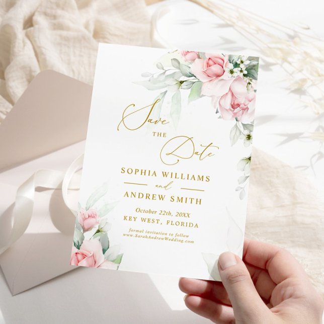 Invitation Blush & Eucalyptus Floral Enregistrer l'invitation (Créateur téléchargé)