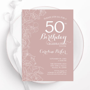 Invitation Blush Floral 50e fête d'anniversaire