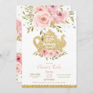 Invitation Blush Floral 60e anniversaire Tea Party High Tea