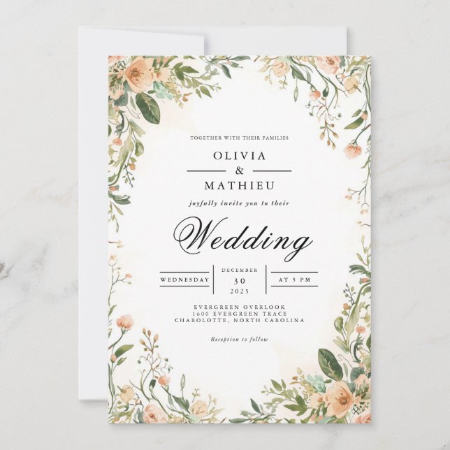 Invitation Blush Floral Archway Romance Mariage (Devant)