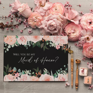 Invitation Blush Floral Black Mariage Maid Of Honor Propositi