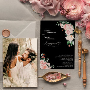 Invitation Blush Floral Black Photo Party