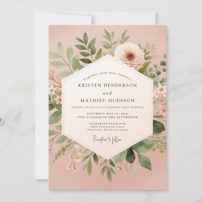 Invitation Blush Floral Botanical Romance Wedding (Devant)
