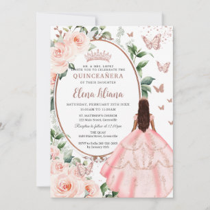 Invitation Blush Floral Brown Princess Rose Gold Quinceañera