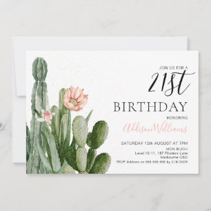 Invitation Blush Floral Cactus Succulents 21e anniversaire