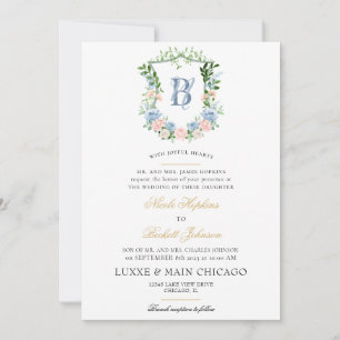 Invitation Blush Floral Crest Mariage