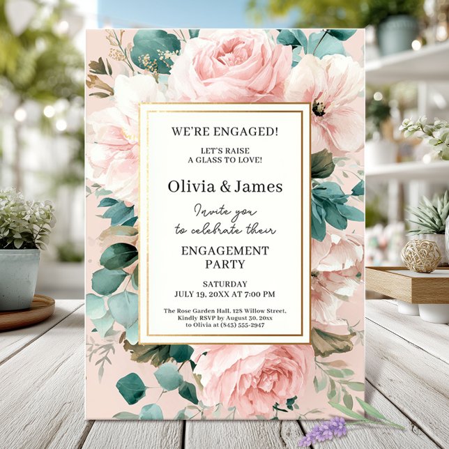 Invitation Blush Floral Engagement Party (Créateur téléchargé)