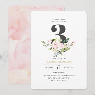Invitation Blush Floral & Eucalyptus Fille 3ème anniversaire