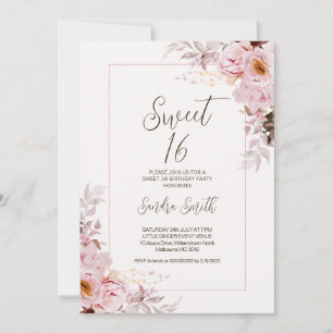 Invitation Blush Floral Frame Sweet 16 Anniversaire Invitatio