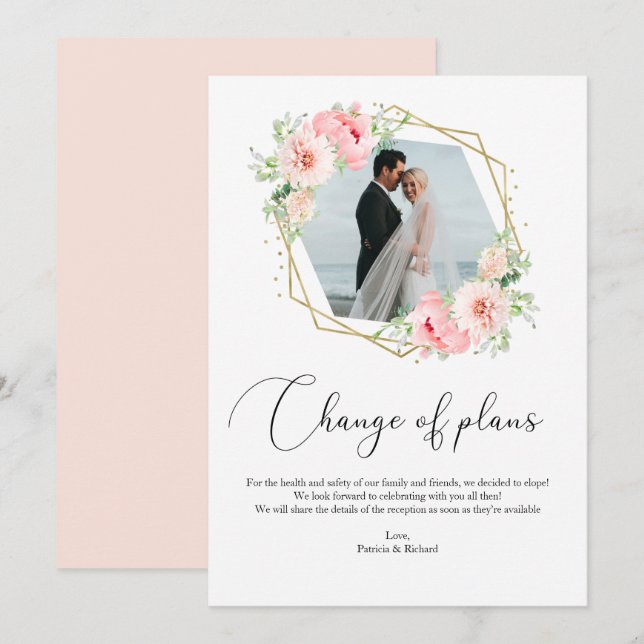 Invitation Blush Floral Géométrique Changement De Plans Élite (Devant / Derrière)