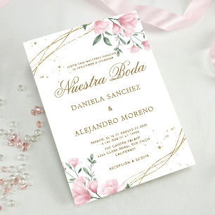 Invitation Blush Floral Gold Nuestra Boda Mariage espagnol