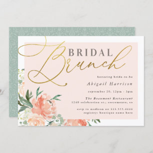 Invitation Blush Floral Gold Script Bridal Brunch