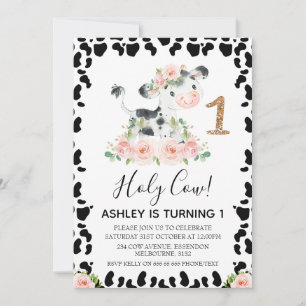 Invitation Blush Floral Holy Cow Cow Imprimer 1er anniversair