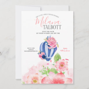 Invitation Blush Floral Hot Air ballon nuptiale douche