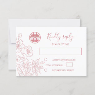Invitation Blush Floral Line Art Mariage chinois RSVP
