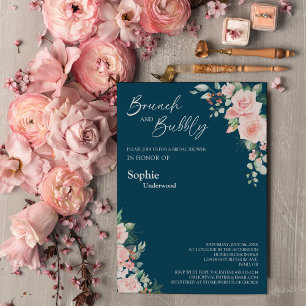Invitation Blush Floral Marine Bridal Brunch Et Bubbly
