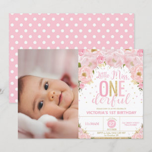 Invitation Blush Floral Miss Onedering 1er Anniversaire Photo