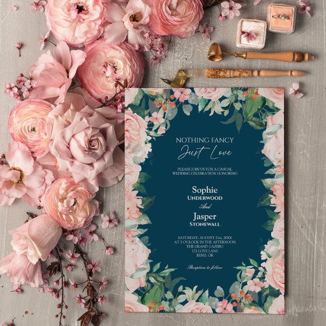 Invitation Blush Floral Navy Simple Nothing Fantastique Maria (Créateur téléchargé)