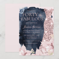 Blush Floral Navy Splash Gown 40th Birthday Party