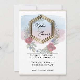 Invitation Blush Floral Or Personnalisé Mariage Eve Hexagonal