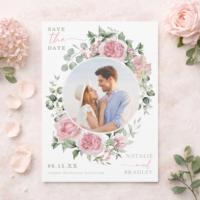Invitation Blush Floral Peonies and Roses Photo Save The Date (Blush Floral Peonies and Roses Photo Save The Date Invitation)