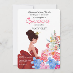 Invitation Blush Floral Quinceañera 15e Anniversai
