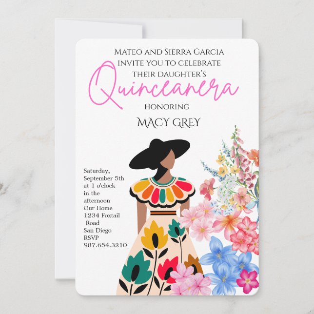 Invitation Blush Floral Quinceañera 15th Birthday (Devant)