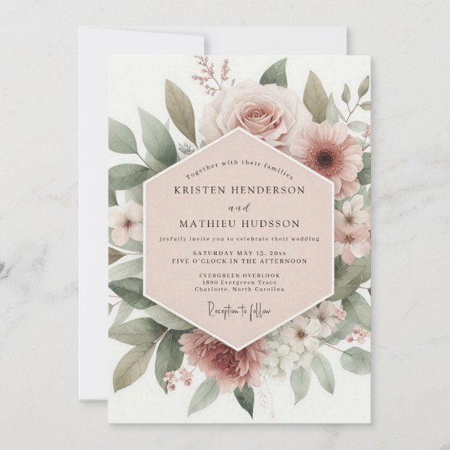 Invitation Blush Floral Romance Wedding (Devant)