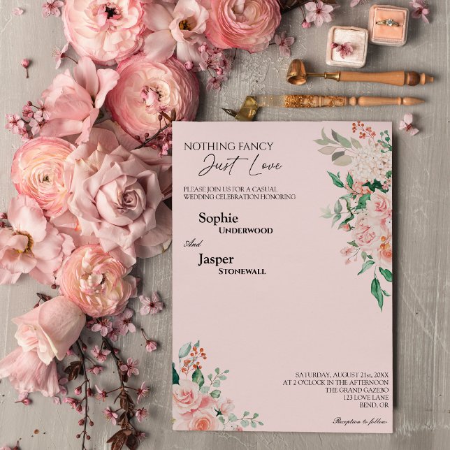 Invitation Blush Floral Rose Rien Fancy Just Love Mariage (Créateur téléchargé)