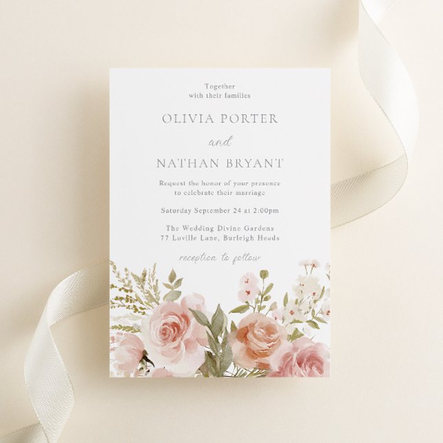 Invitation Blush Floral Roses Élégant mariage (Créateur téléchargé)
