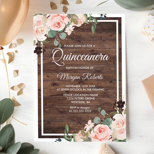 Invitation Blush Floral Rustique Quinceanera 15 ans (Créateur téléchargé)