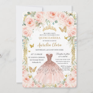 Invitation Blush Floral Vintage Rose robe or Quinceañera