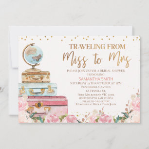 Invitation Blush Floral Voyager Mlle à Mme Fête des mariées