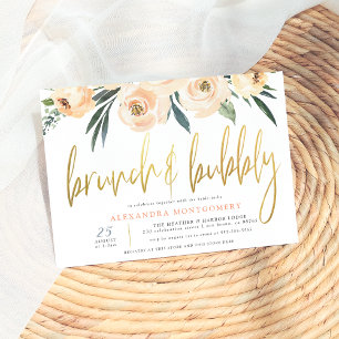 Invitation Blush Flowers Gold Brunch & Bubbly Baby Shower Mar
