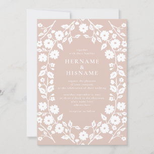 Invitation Blush Folk Blanc Floral QR RSVP tout-en-un Mariage