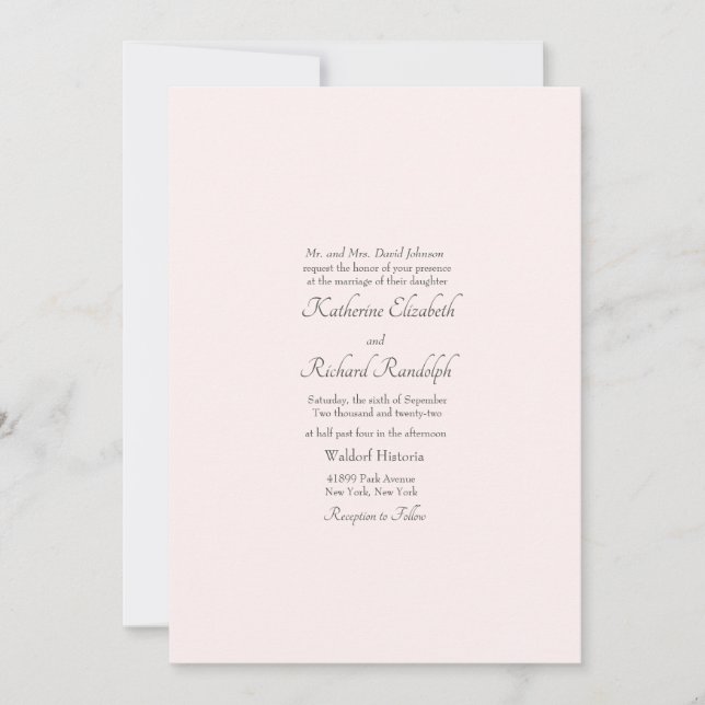 Invitation Blush Formal Mariage Parents Un Lieu (Devant)