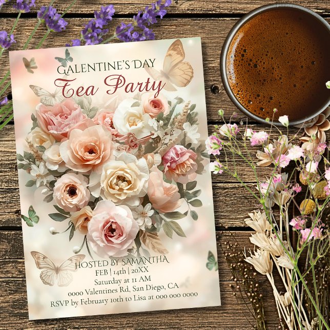 Invitation Blush Garden Roses Galentine Tea Party Florals (Créateur téléchargé)