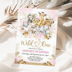 Invitation Blush Gold Boho Safari Animaux sauvages Un Anniver