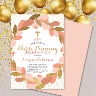Invitation Blush Gold Confetti Nurse Pinning Graduation Party